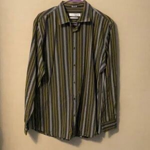 Calvin Klein Green and Brown Casual Button Down Shirt